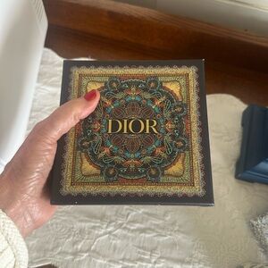 Dior Black Compact Scarf Box with Gold Logo and Multicolor Mandala